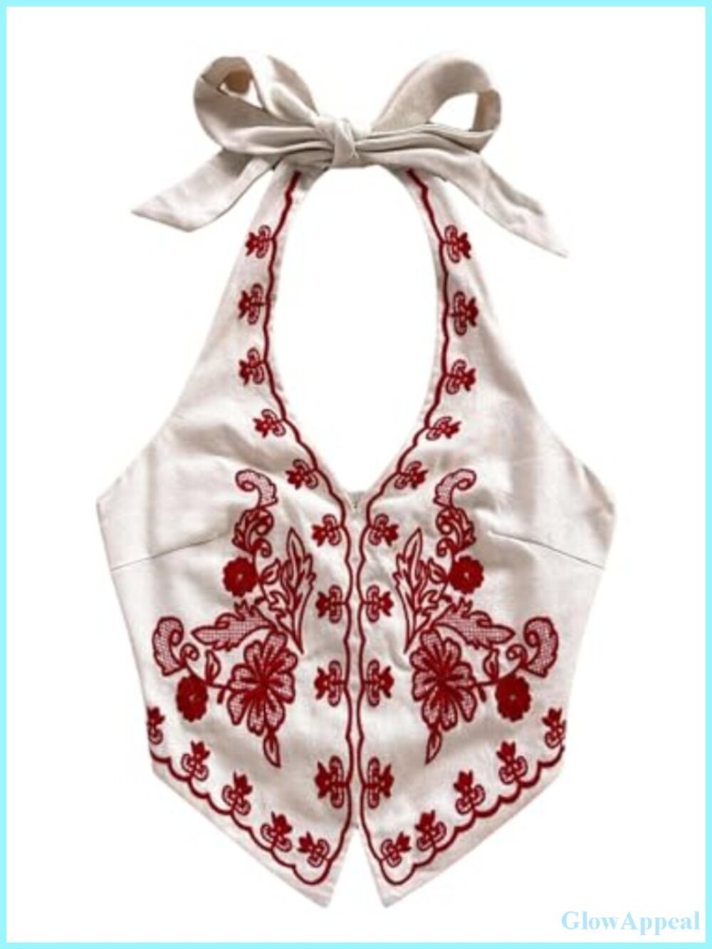 Boho Halter Crop Top Floral Embroidery Tie Backless Sleeveless Tank